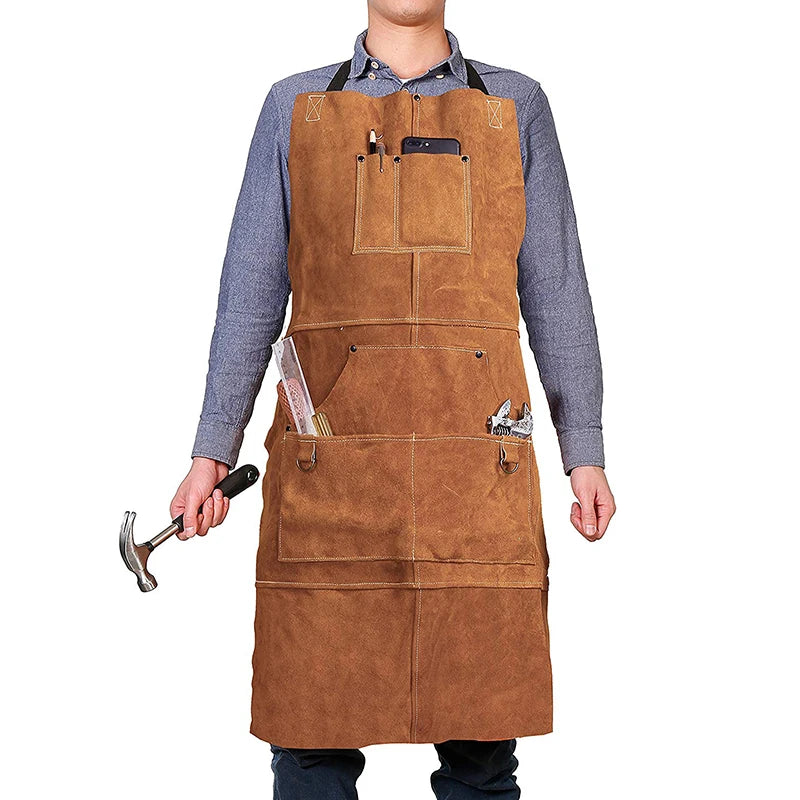 Cowhide welding apron with 6 pockets